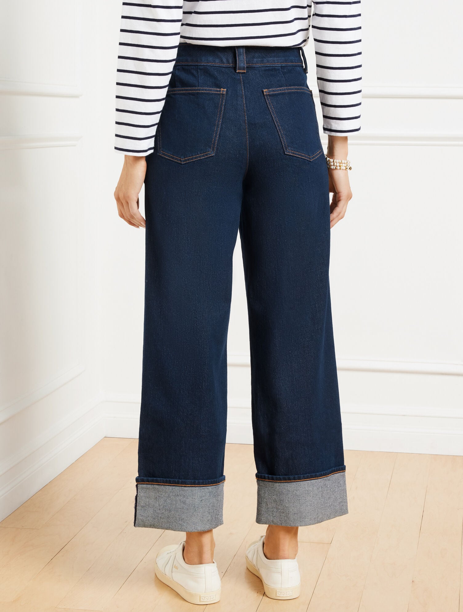 Straight Ankle Cuff Jeans - Warren Wash