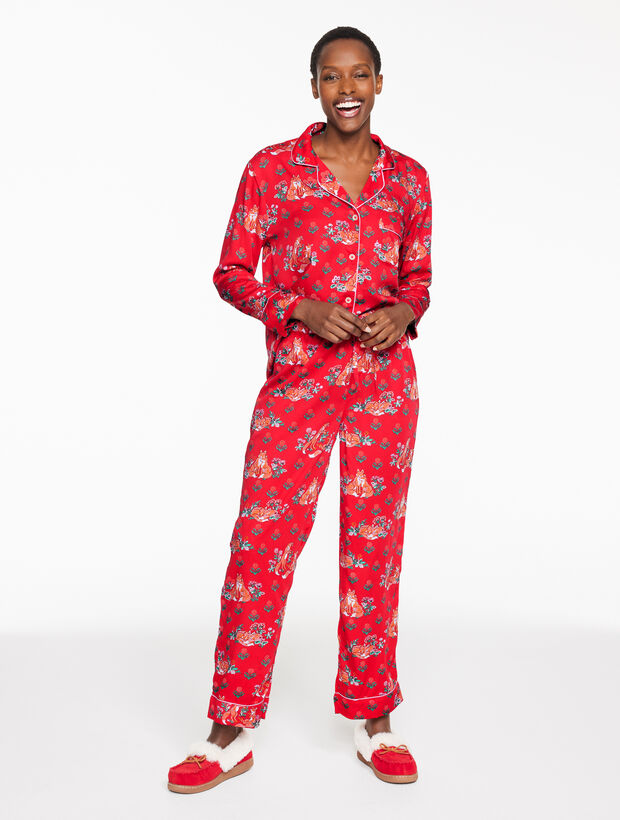 Printfresh Satin Long Pajama Set - Fox Friends