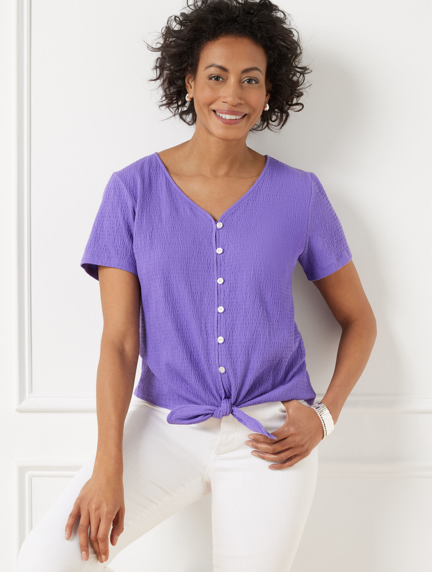 Textured Tie Front Top - image 1