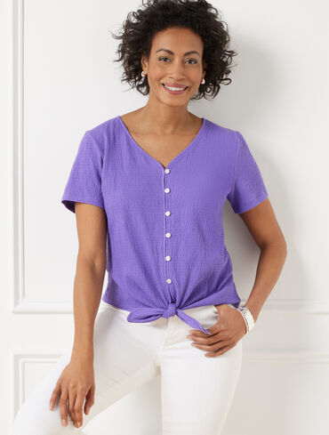 Textured Tie Front Top