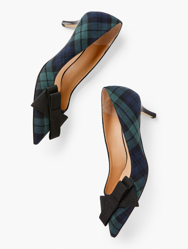 Erica Bow Kitten Heel Pump - Black Watch Plaid