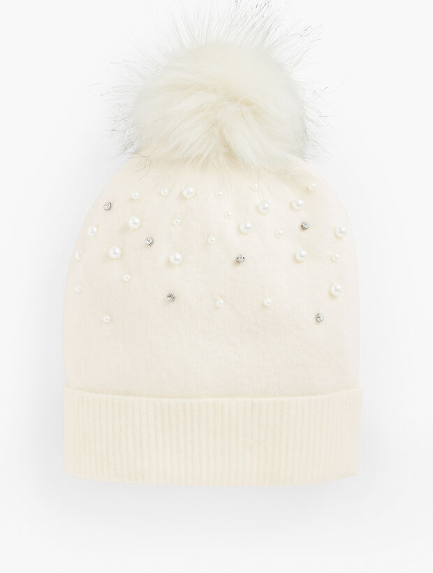 Pearl &amp; Rhinestone Embellished Beanie