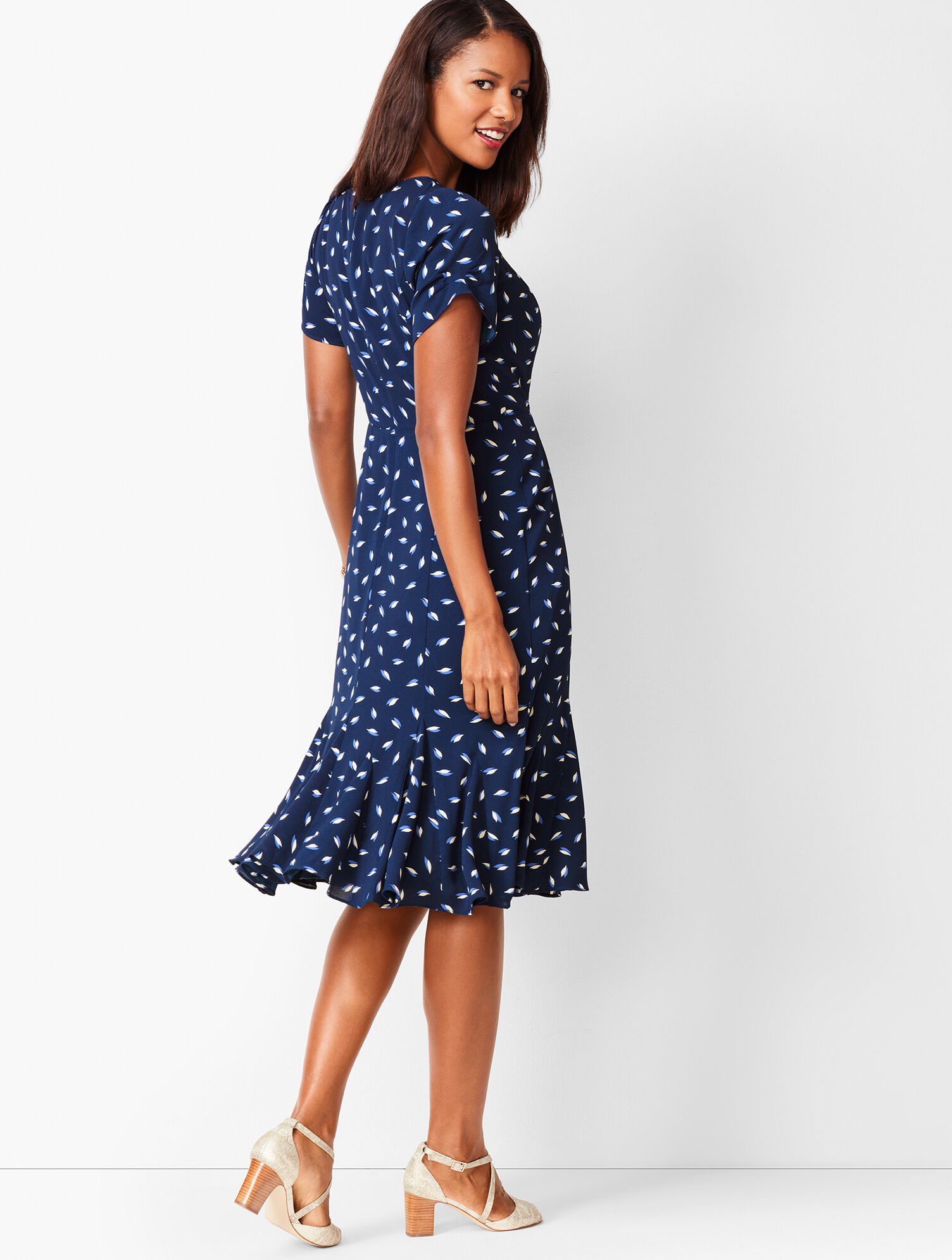 Leaf-Print Georgette Shift Dress