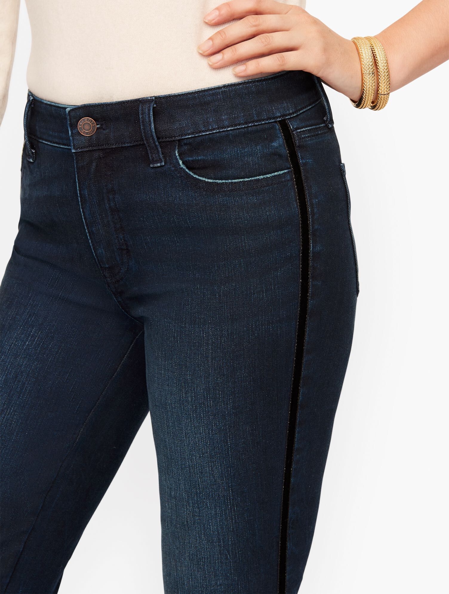 Slim Ankle Jeans - Black Velvet Trim