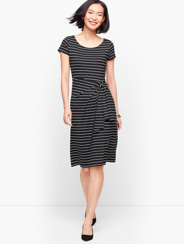 Faux-Wrap Jersey Shift Dress - Stripe