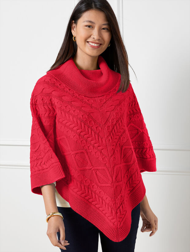 Plus Size Cable Knit Triangle Poncho