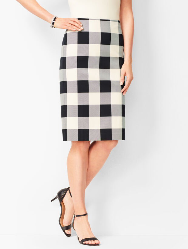 Twill Gingham Pencil Skirt