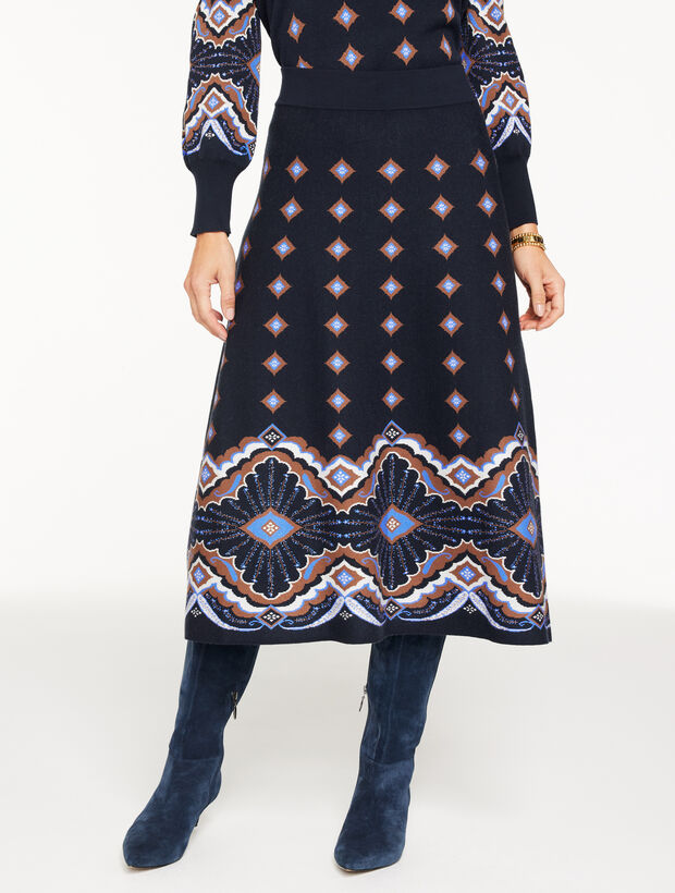 Jacquard Fit &amp; Flare Skirt - Scallop Medallion