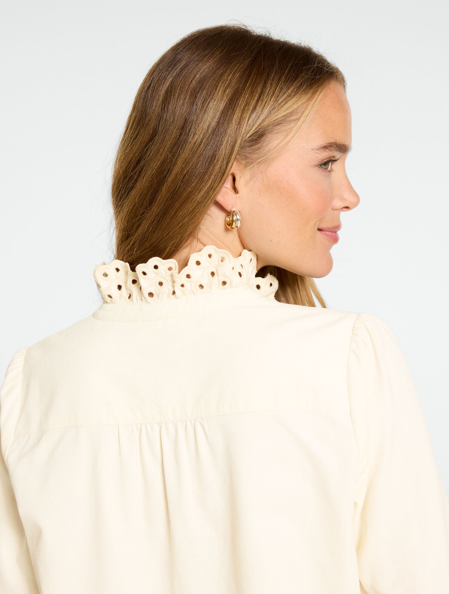 Corduroy Embroidered Ruffle Top