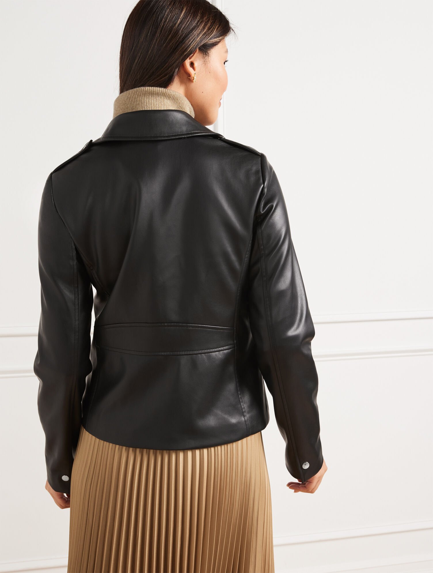 Petite Black Faux Leather Zip Detail Biker Jacket