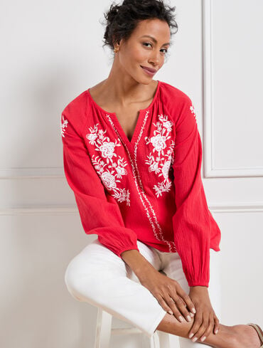 Crinkle Gauze Embroidered Popover