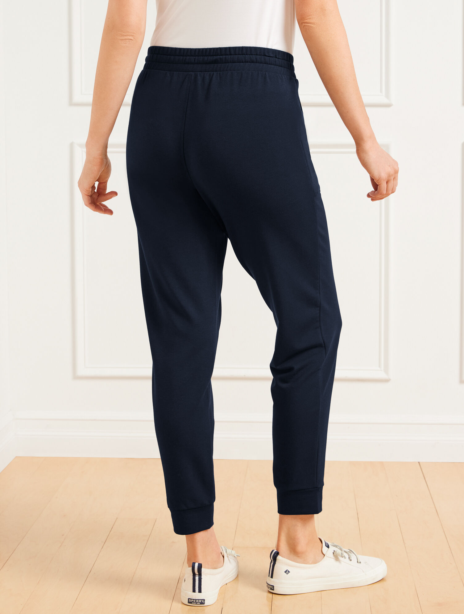 Women's Super Soft Elastic Waistband Scuba Pants Navy Xlarge