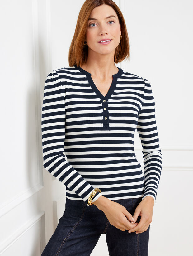 Royal Stripe Ribbed Henley Tee Talbots