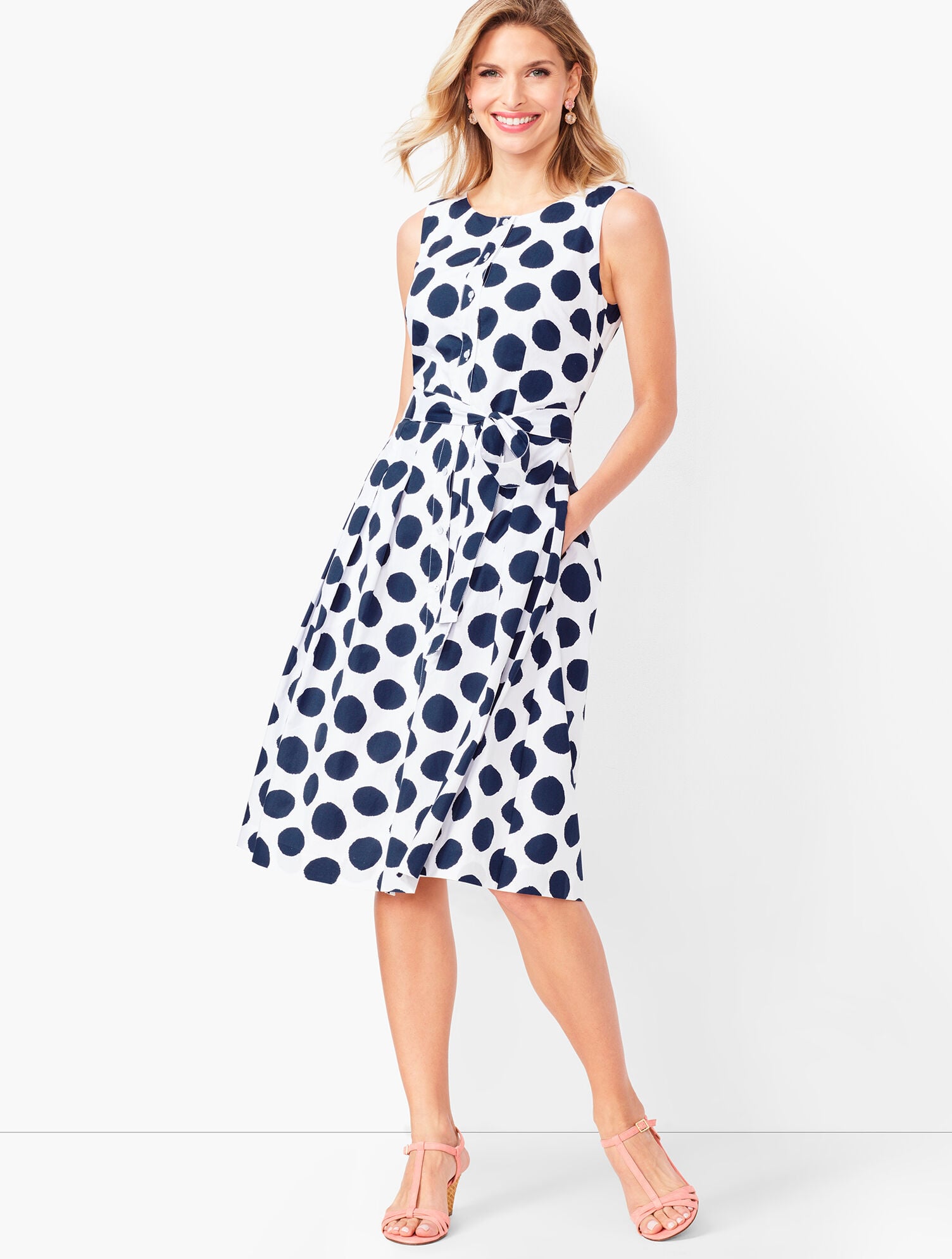 blue and white dot dress Berta | NAVY And White Polka-Dot Square-Neck Midi Dress main image 0