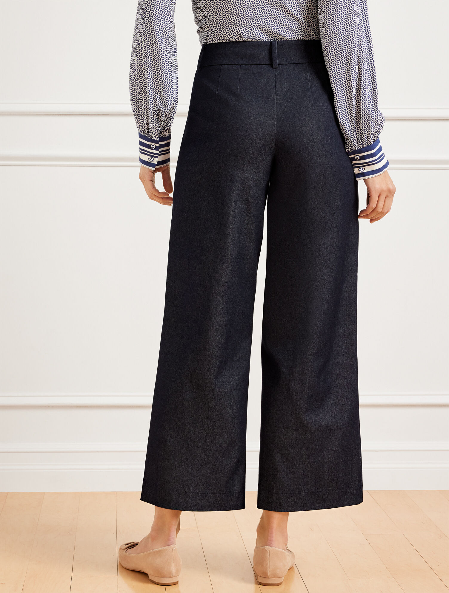 Knit Sailor Crop Pants - Faux Denim