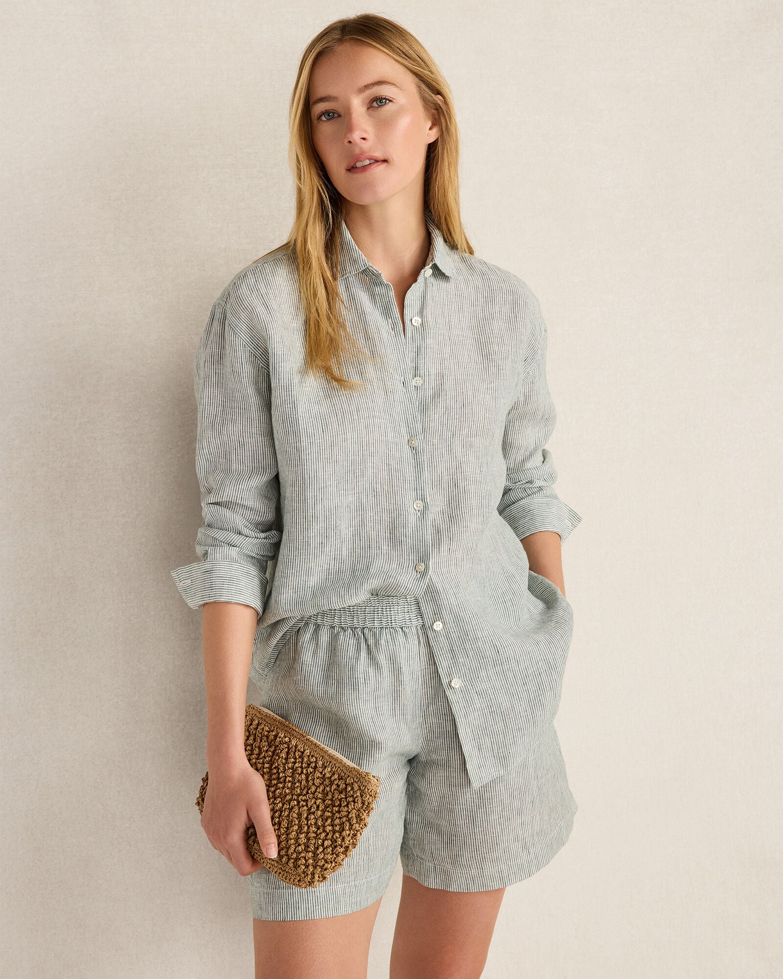 Linen Soft Stripe Pull-On Shorts