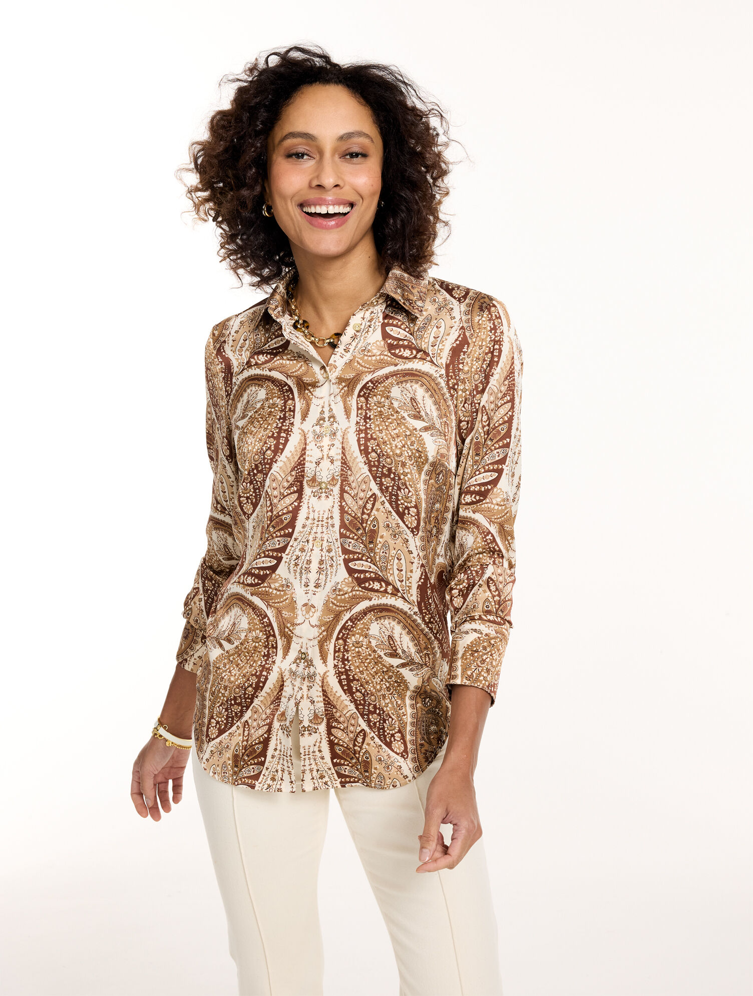 Soft Satin Charmeuse Shirt - Ravishing Paisley