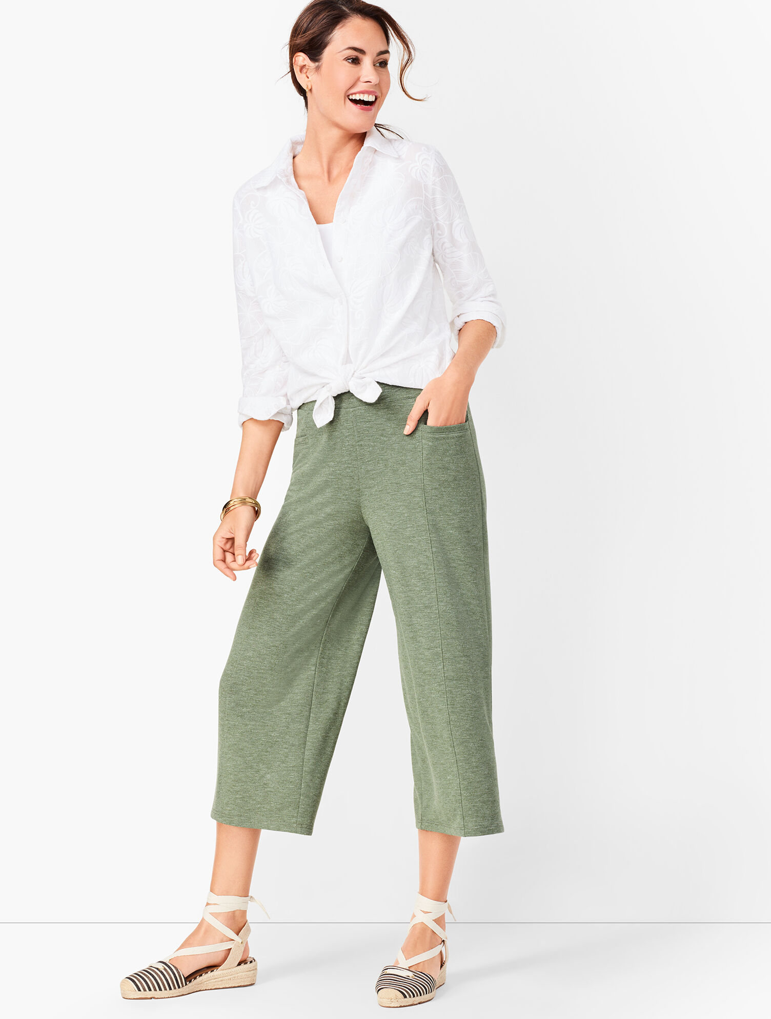Heathered Terry Wide-Leg Crops