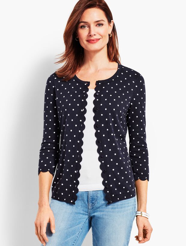 Safari Dot Scalloped-Edge Charming Cardigan