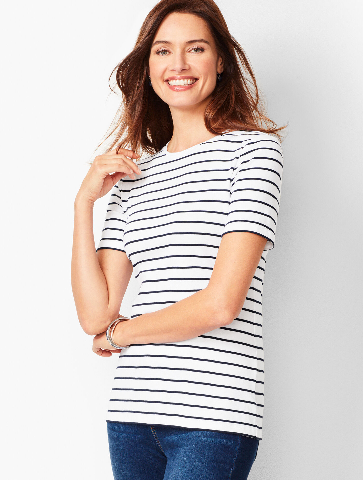 Cotton Crewneck Tee - Bi-Color Stripe