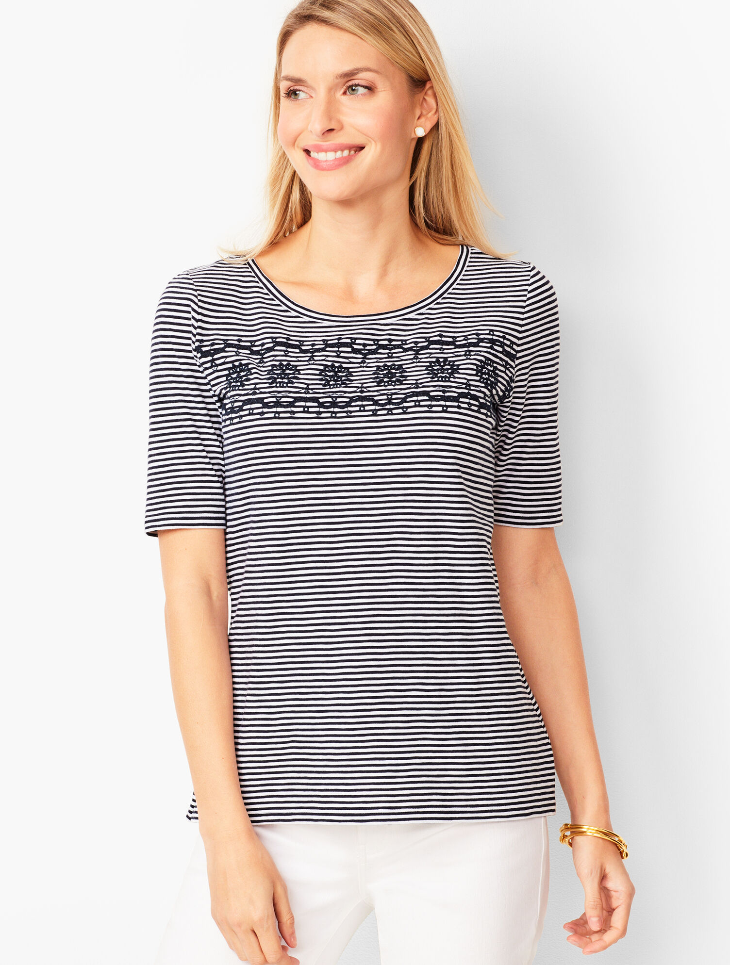 Embroidered Slub Tee - Stripe