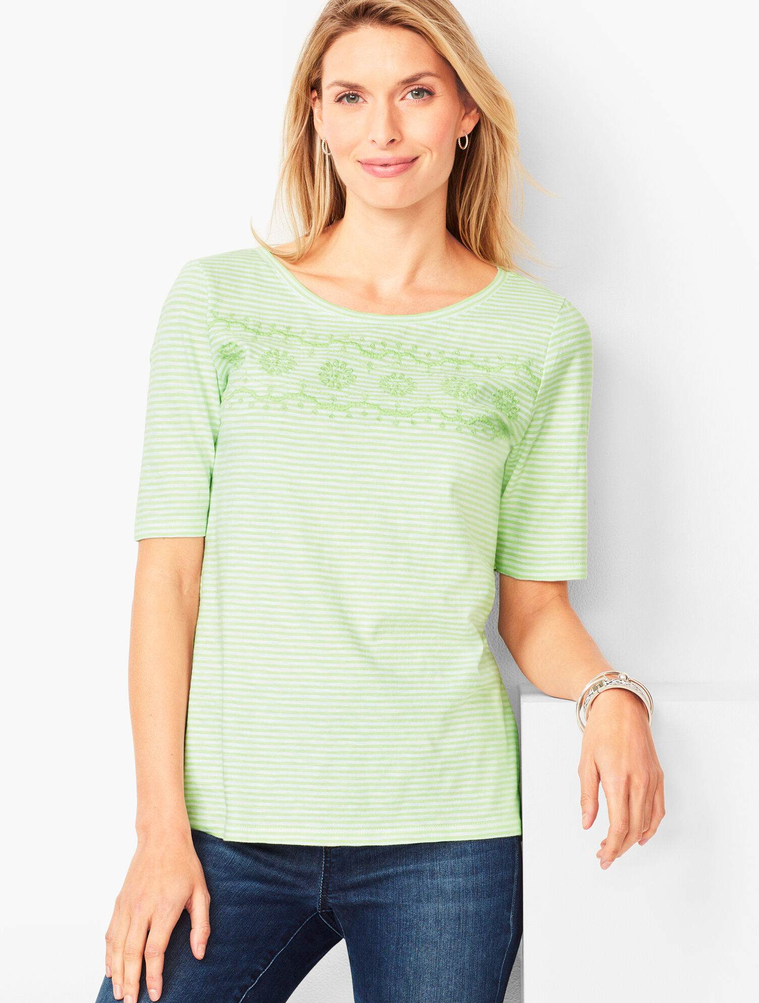 Embroidered Slub Tee - Stripe