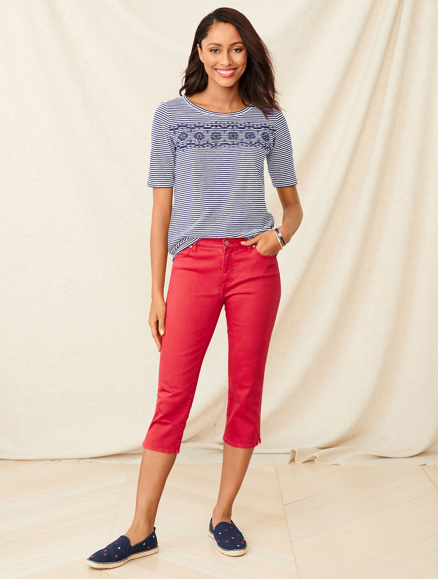 Embroidered Slub Tee - Stripe