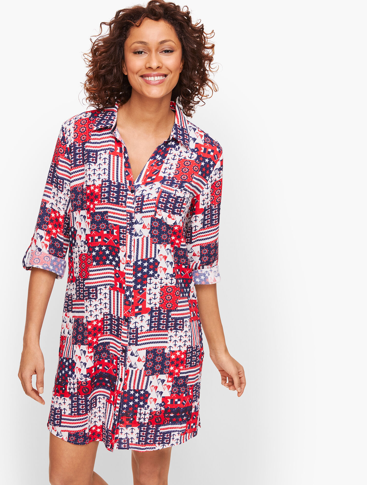 Crinkle Cotton Beach Shirt - Nautical
