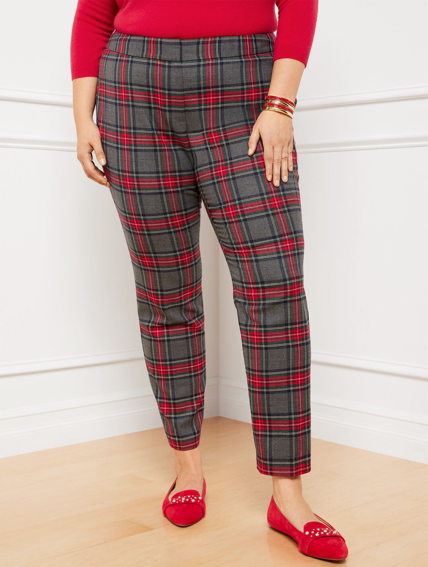 Plus Size Exclusive Slim Leg Pants - Bonfire Plaid
