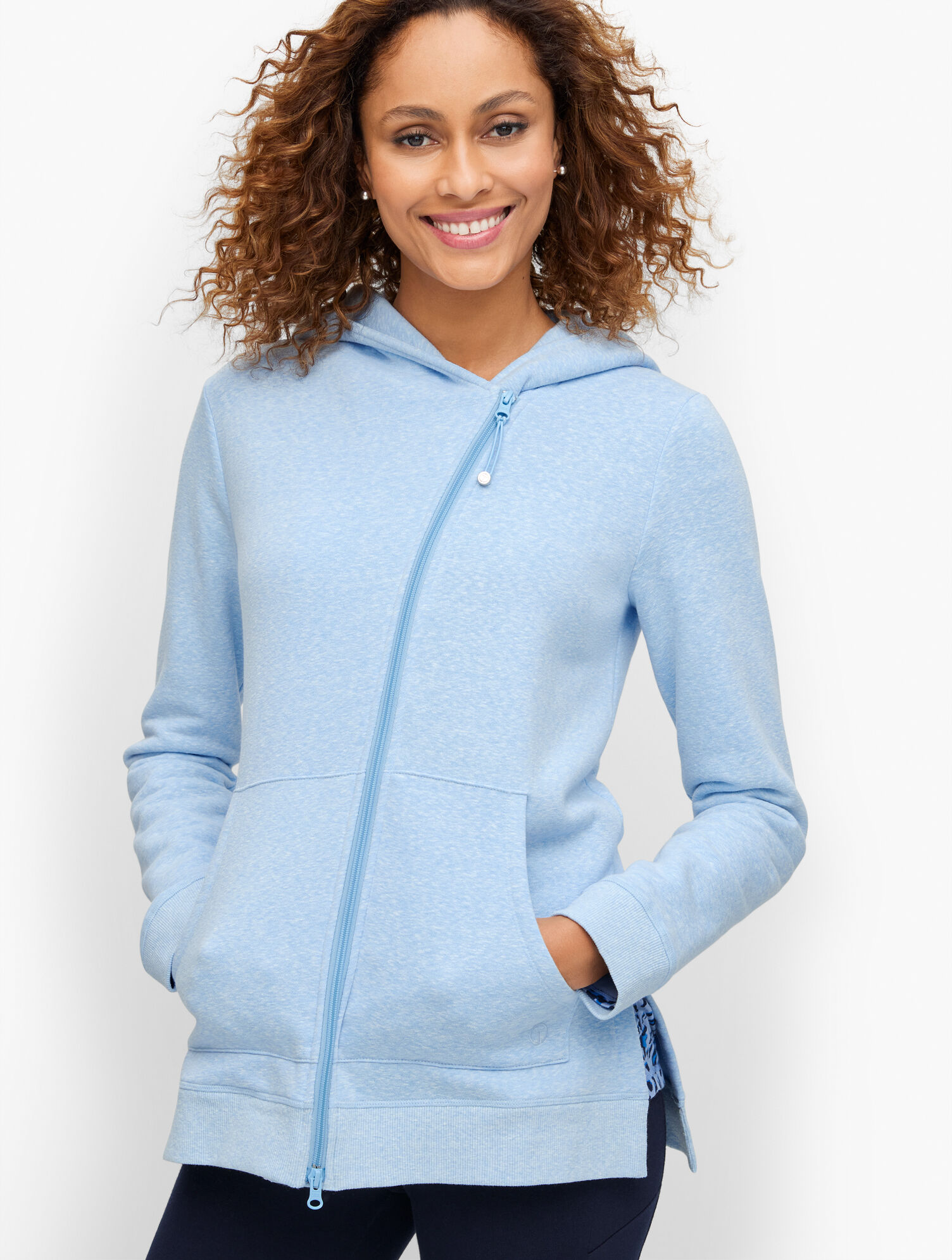 Brushed Terry Asymmetrical Hooded Jacket