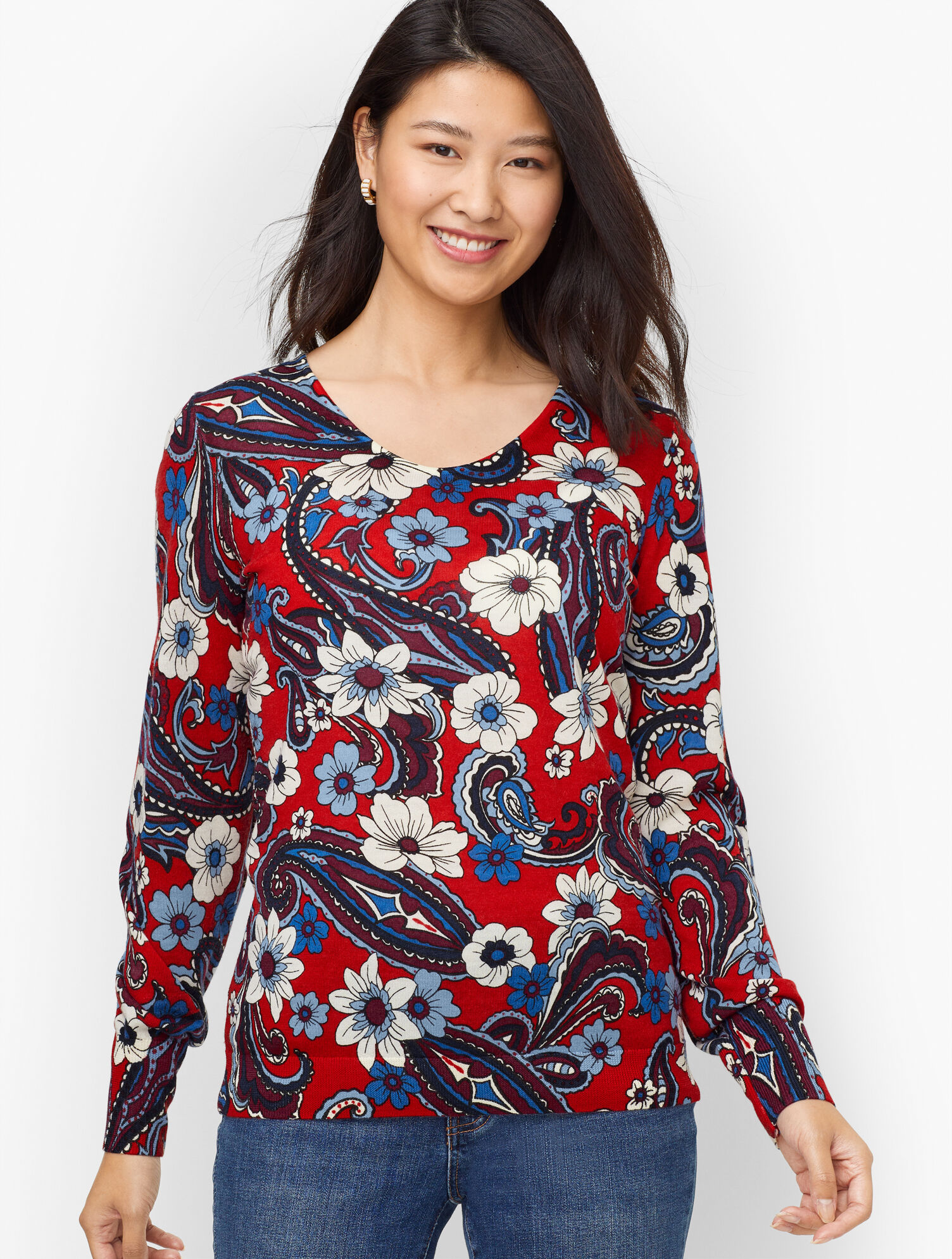 Merino Wool Puff Sleeve Sweater - Paisley Bloom