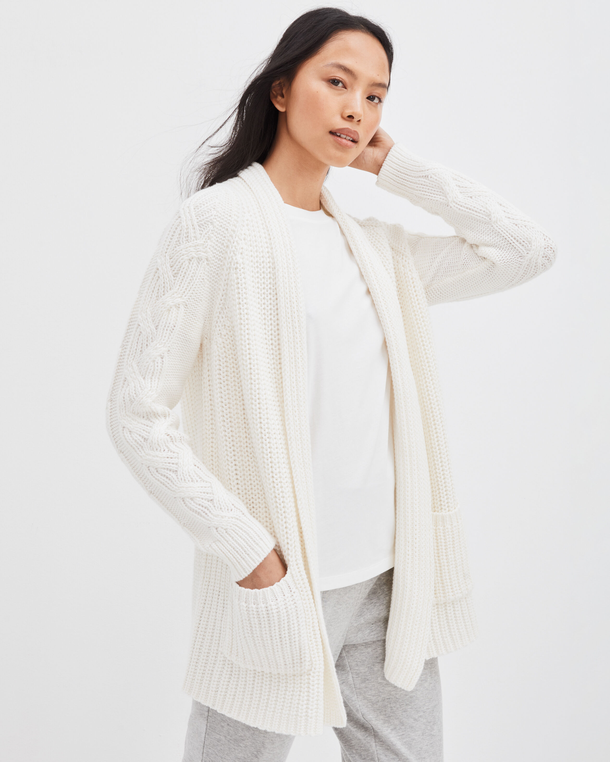 Shaker Stitch Cable Knit Sleeve Cardigan
