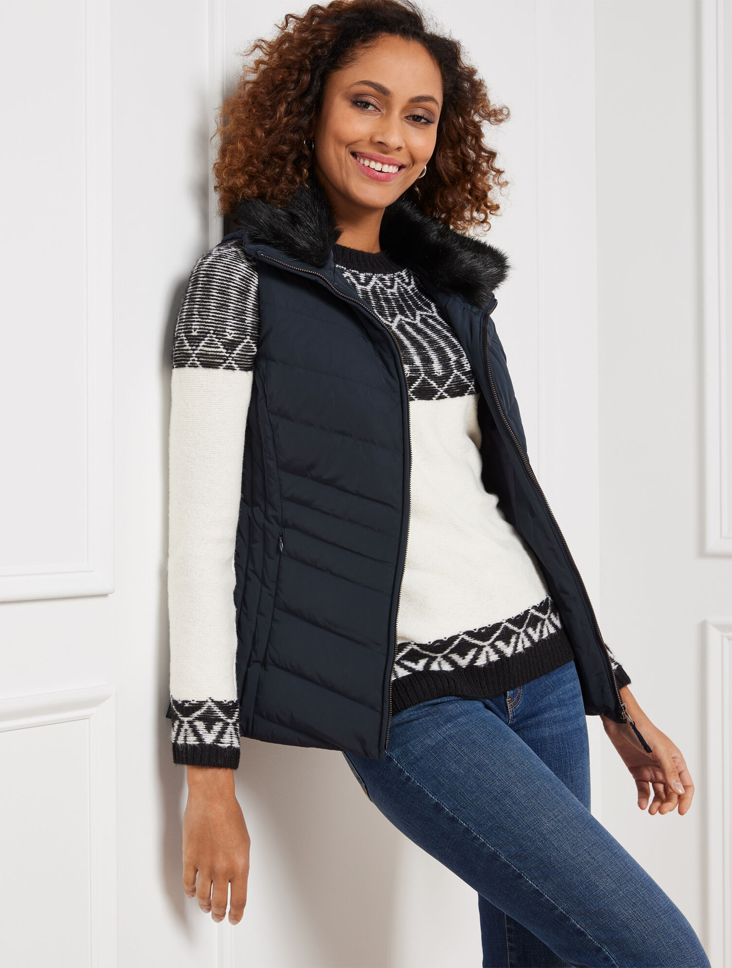 Faux Fur Collar Down Puffer Vest