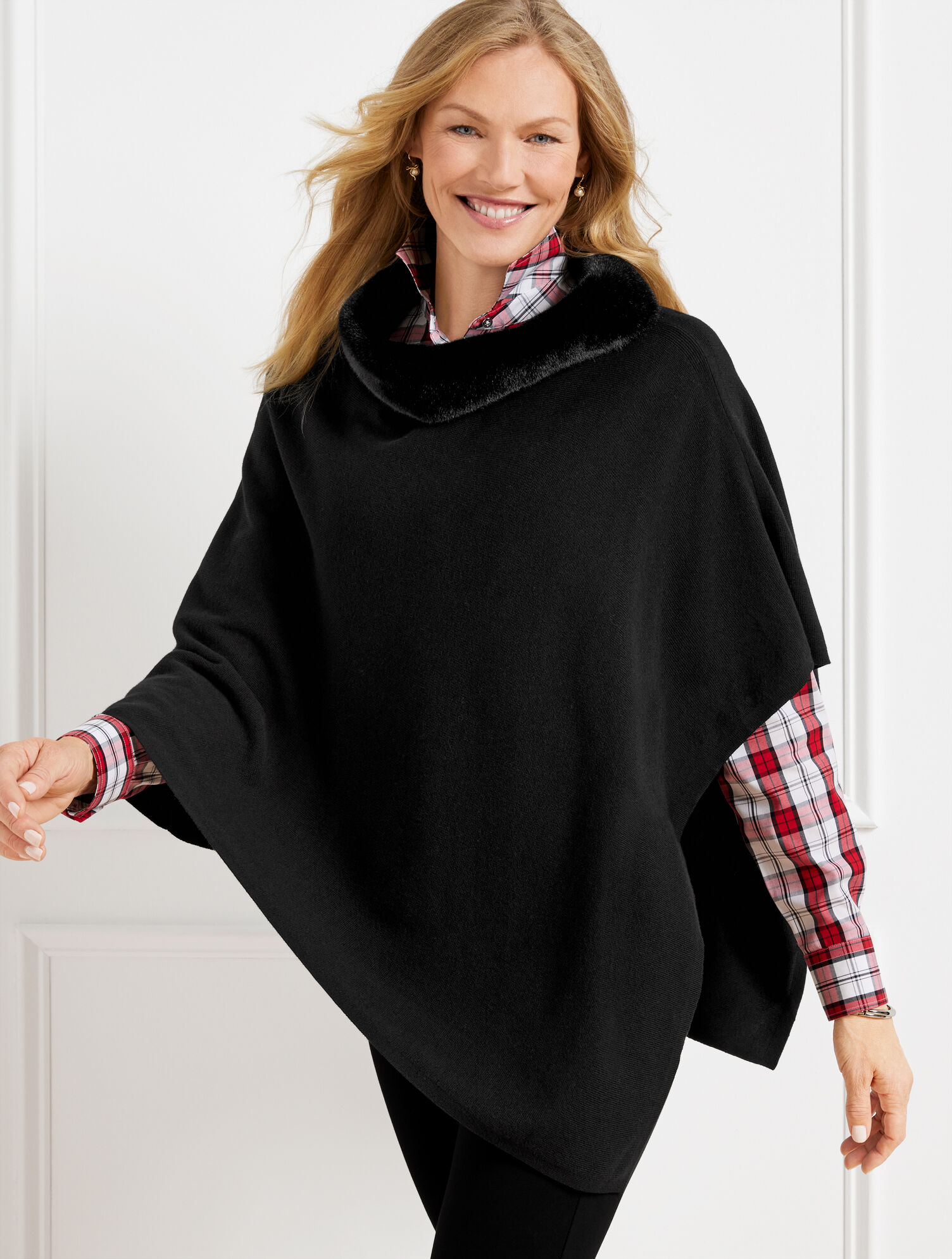 Faux Fur Trim Poncho