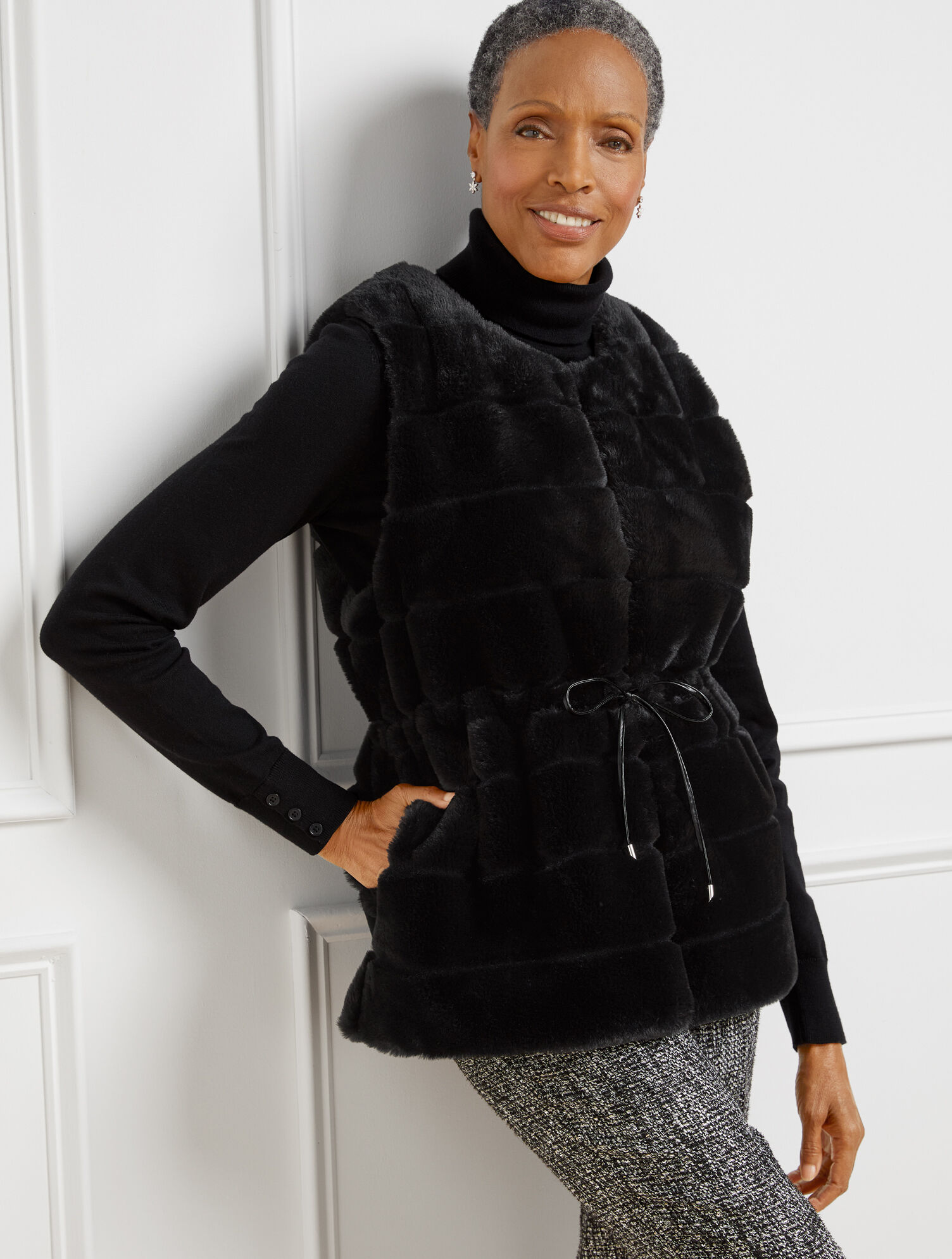 Tie Waist Faux Fur Vest