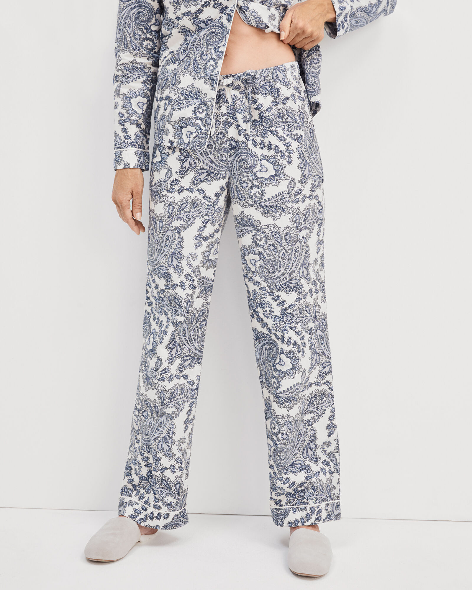 Organic Cotton Poplin Blue Paisley Sleep Pants