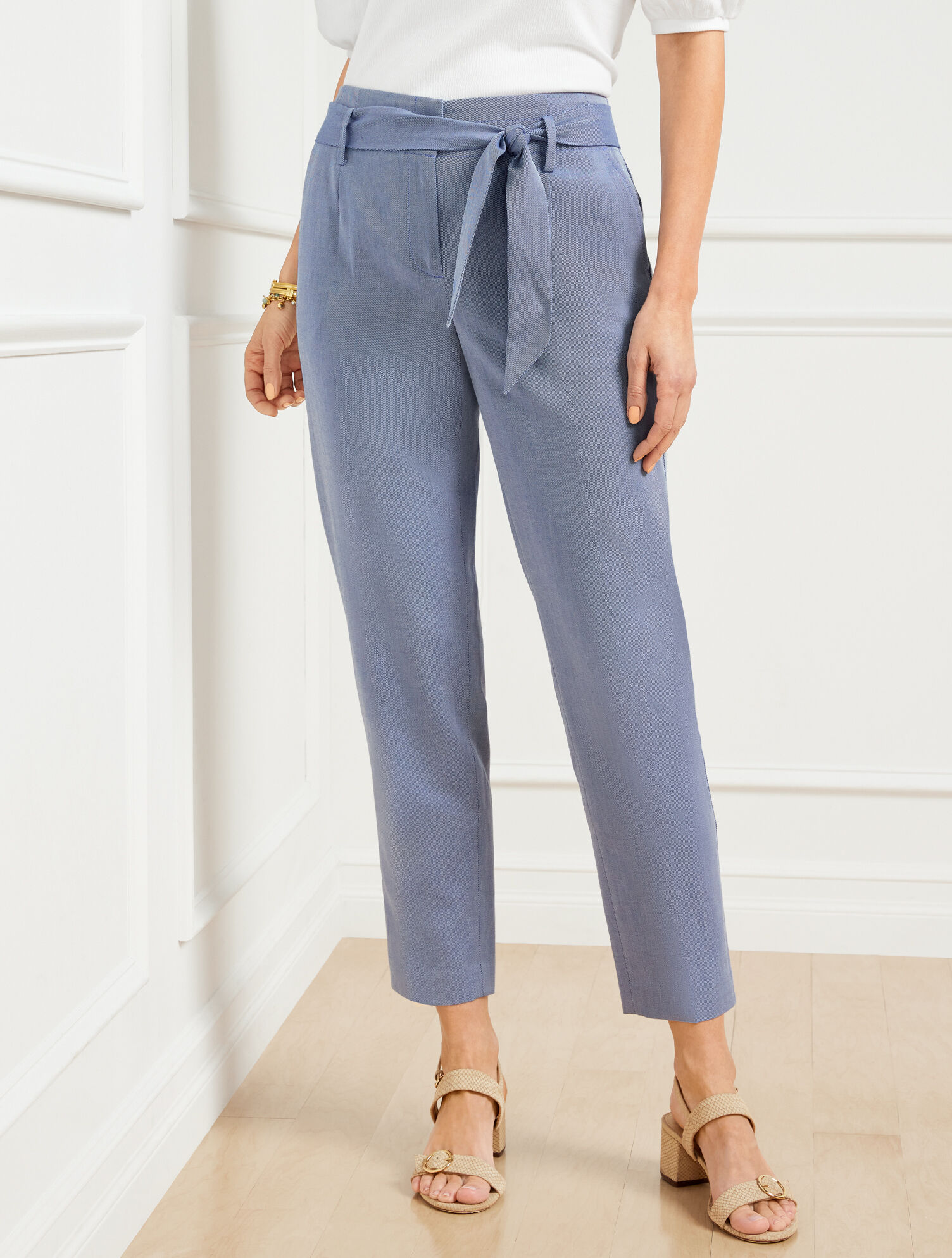 Tie Waist Slim Ankle Pants