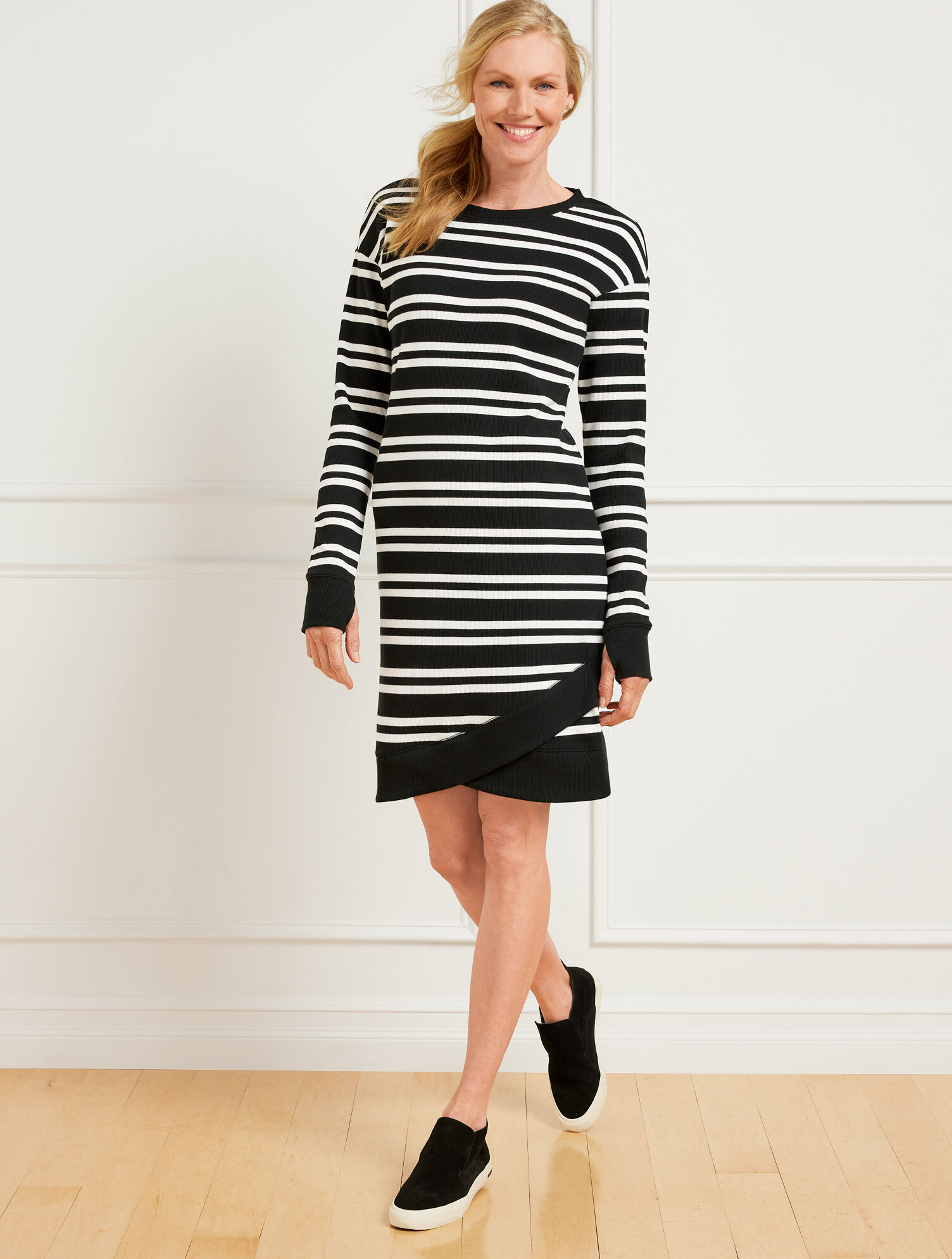 Duet Stripe Tulip Hem Crewneck Dress