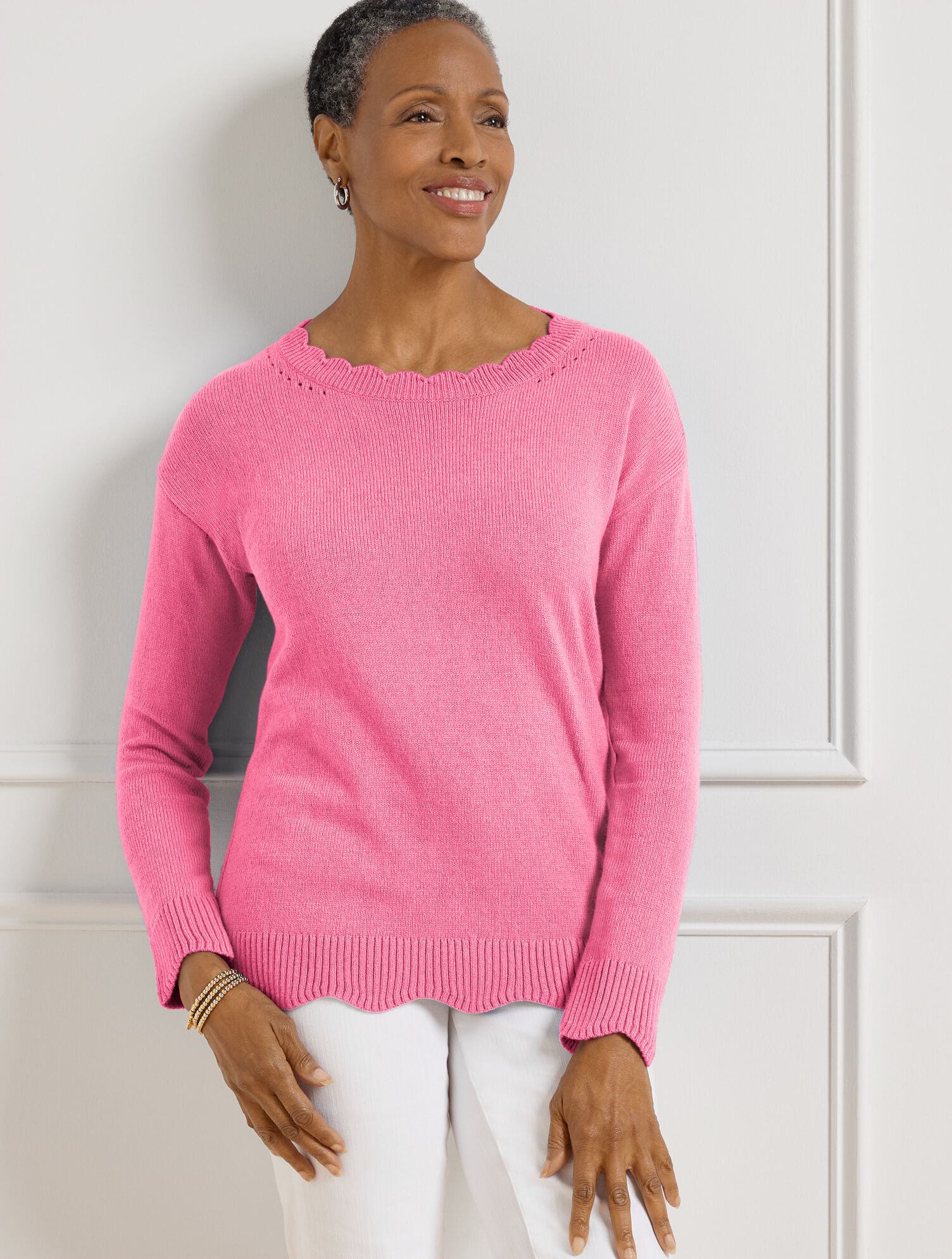Scallop Detail Crewneck Pullover