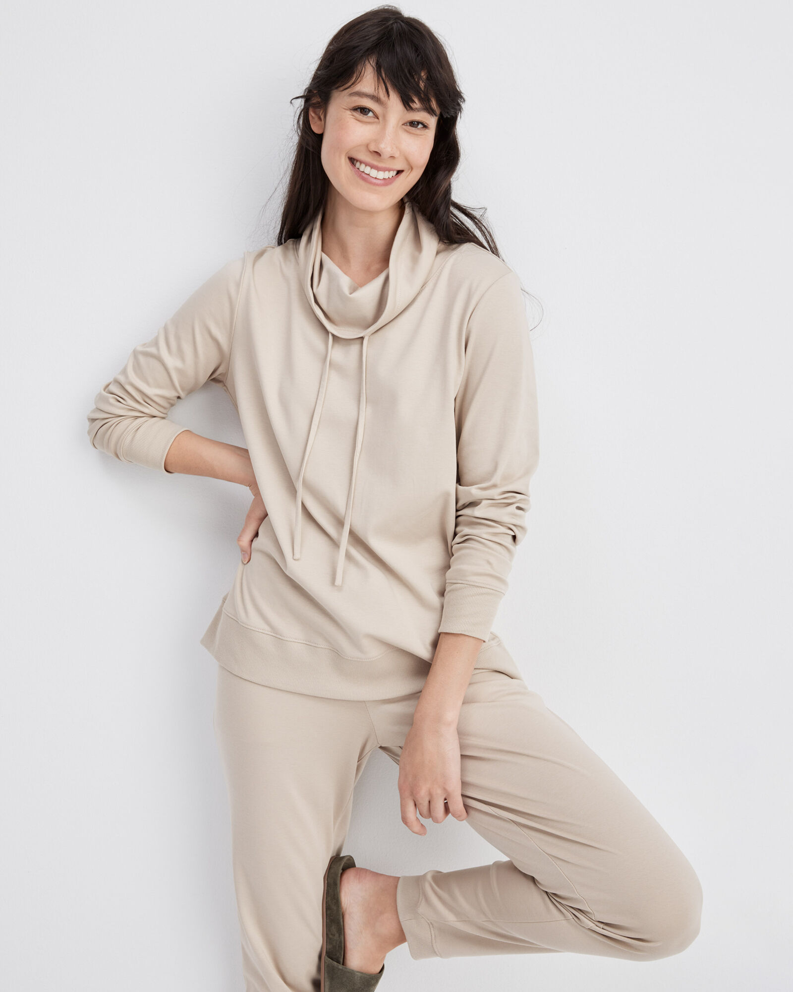 Organic Cotton Interlock Cowlneck Pullover