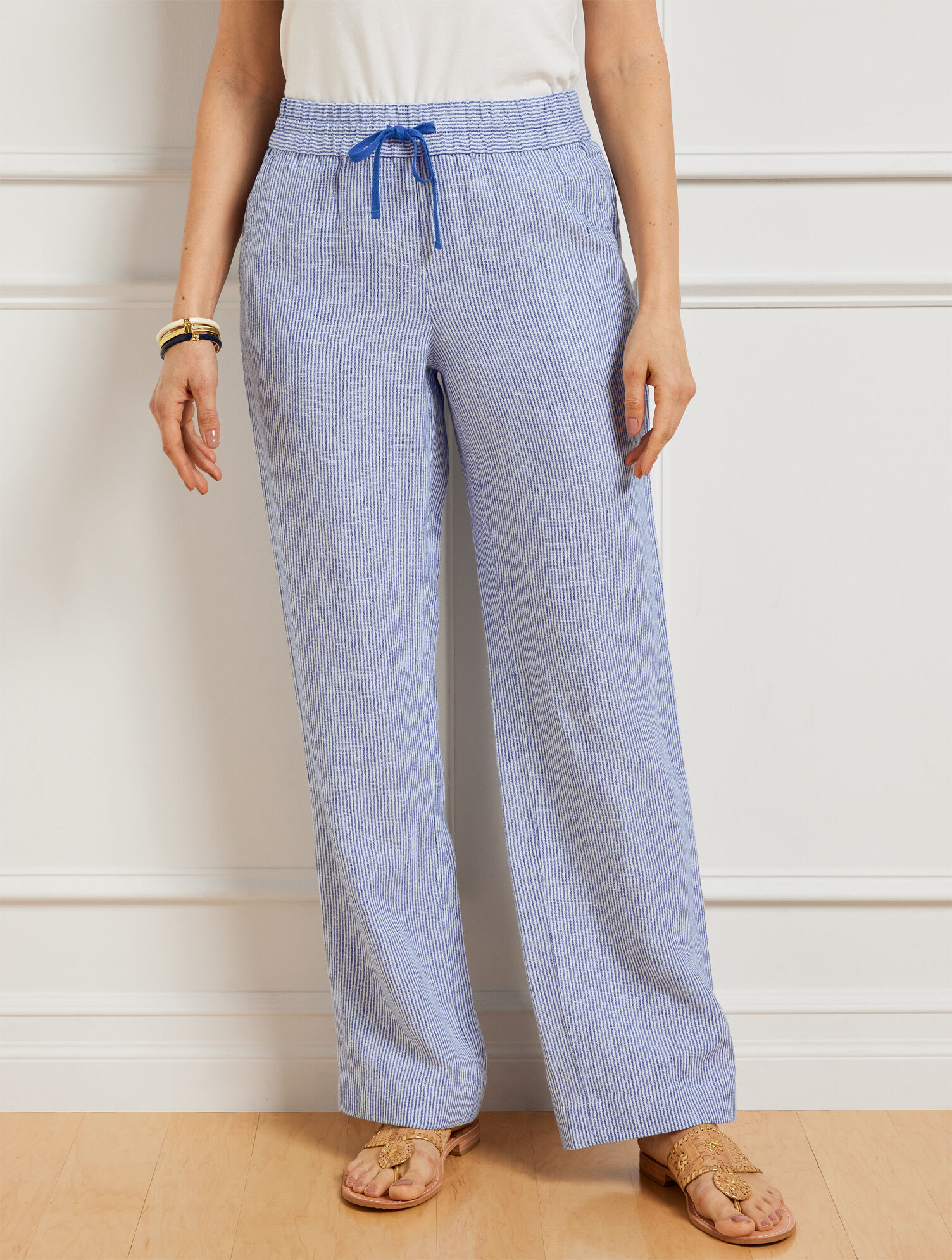 Washed Linen Wide Leg Pants - Billy Stripe