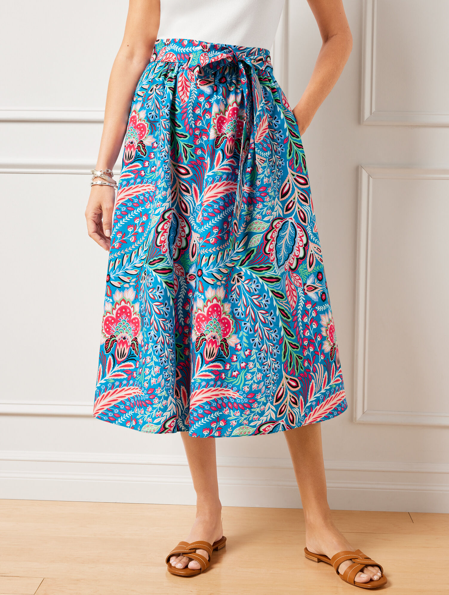 Poplin Fit &amp; Flare Skirt - Paisley Botanical