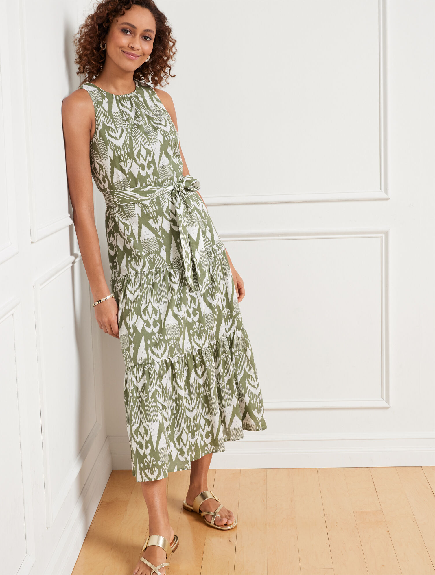 Abstract Ikat Tiered Fit &amp; Flare Maxi Dress