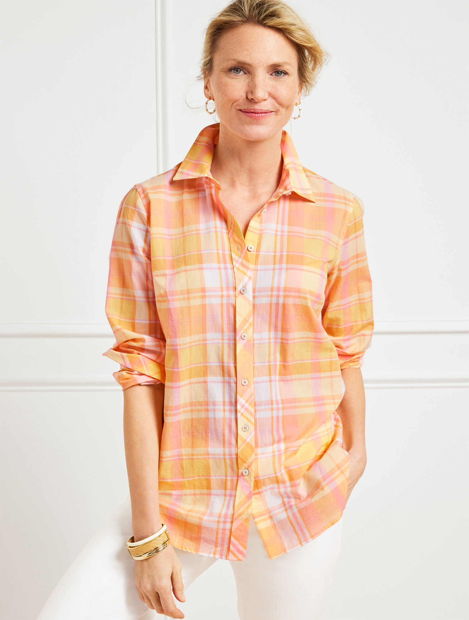 Cotton Button Front Shirt - Delightful Plaid