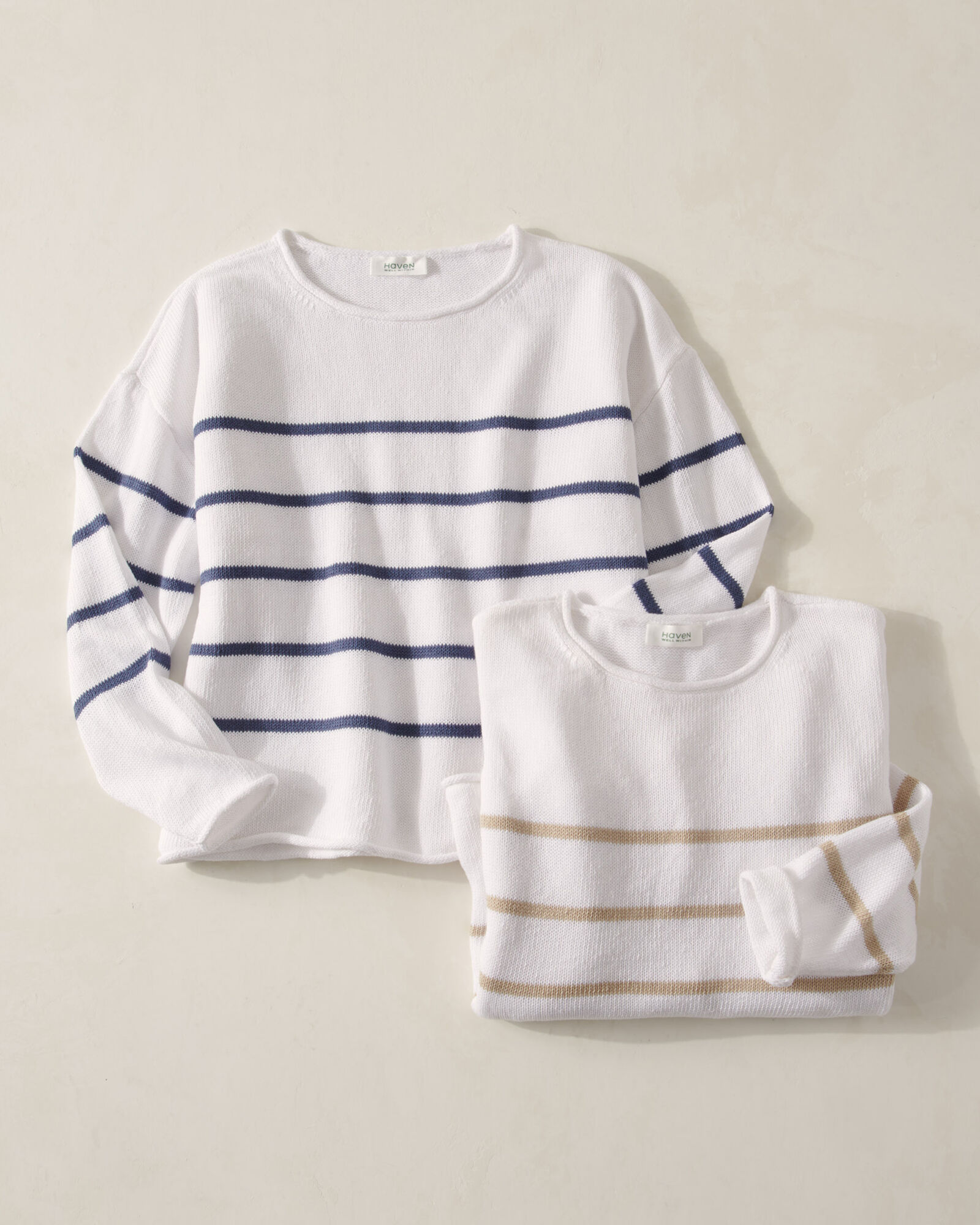 Linen Cotton Roll Neck Striped Sweater