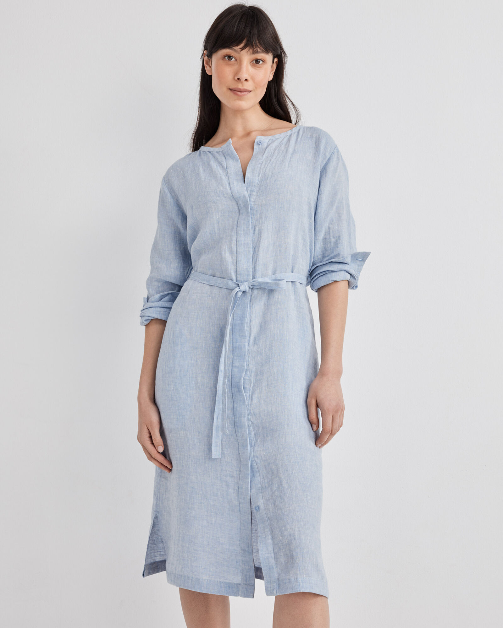 Linen Shirt Dress - Cornflower