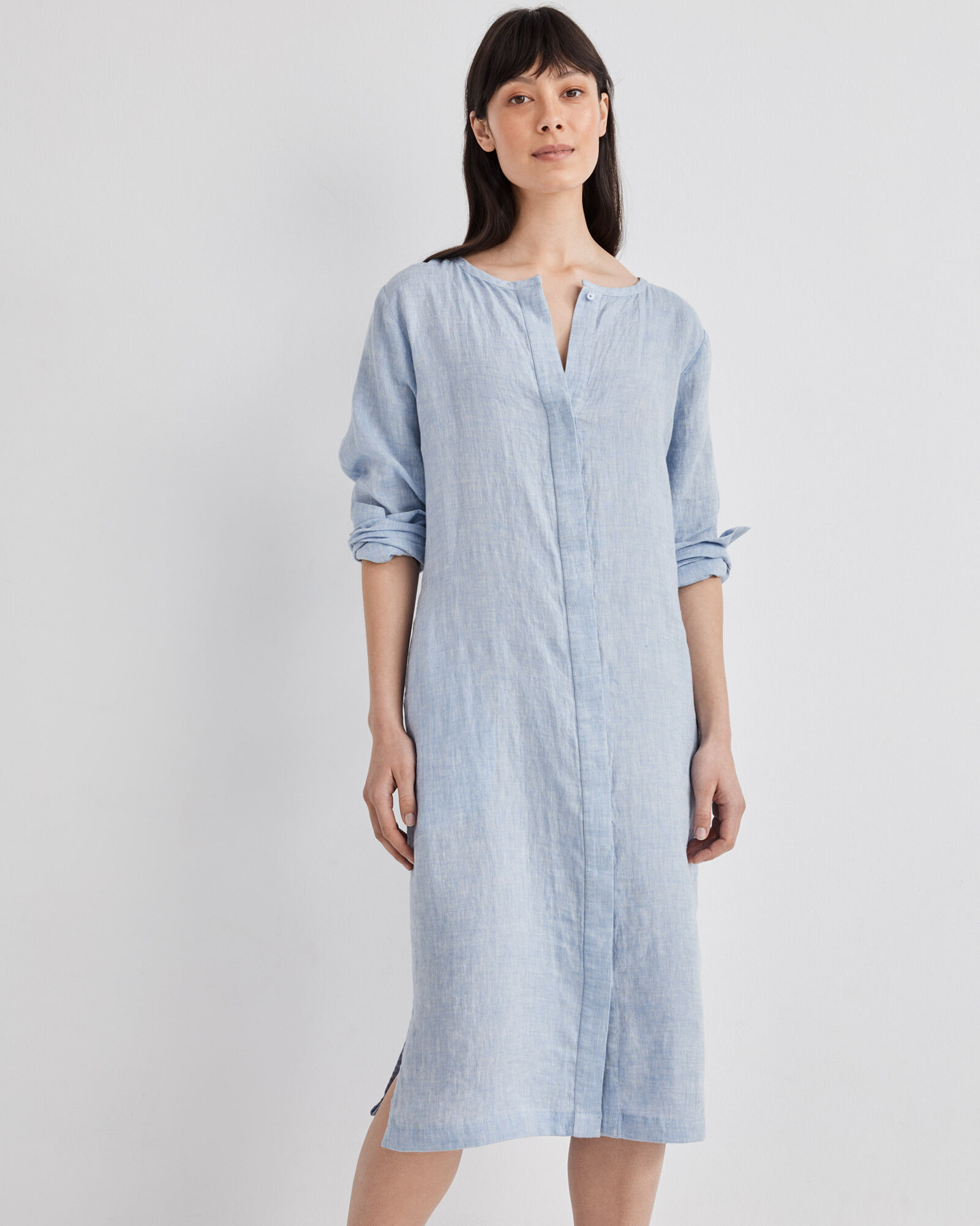 Linen Shirt Dress - Cornflower