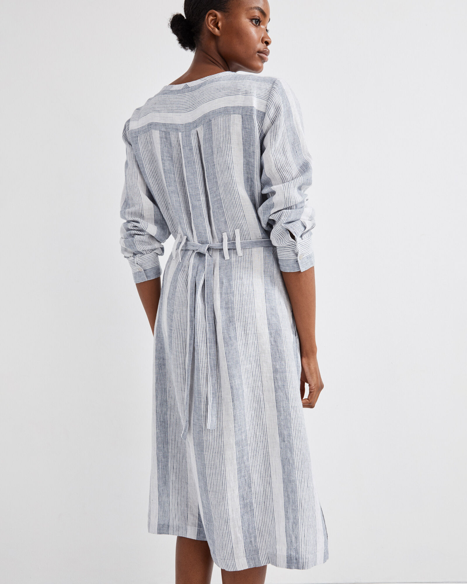 Linen Ombr&eacute; Stripe Shirt Dress