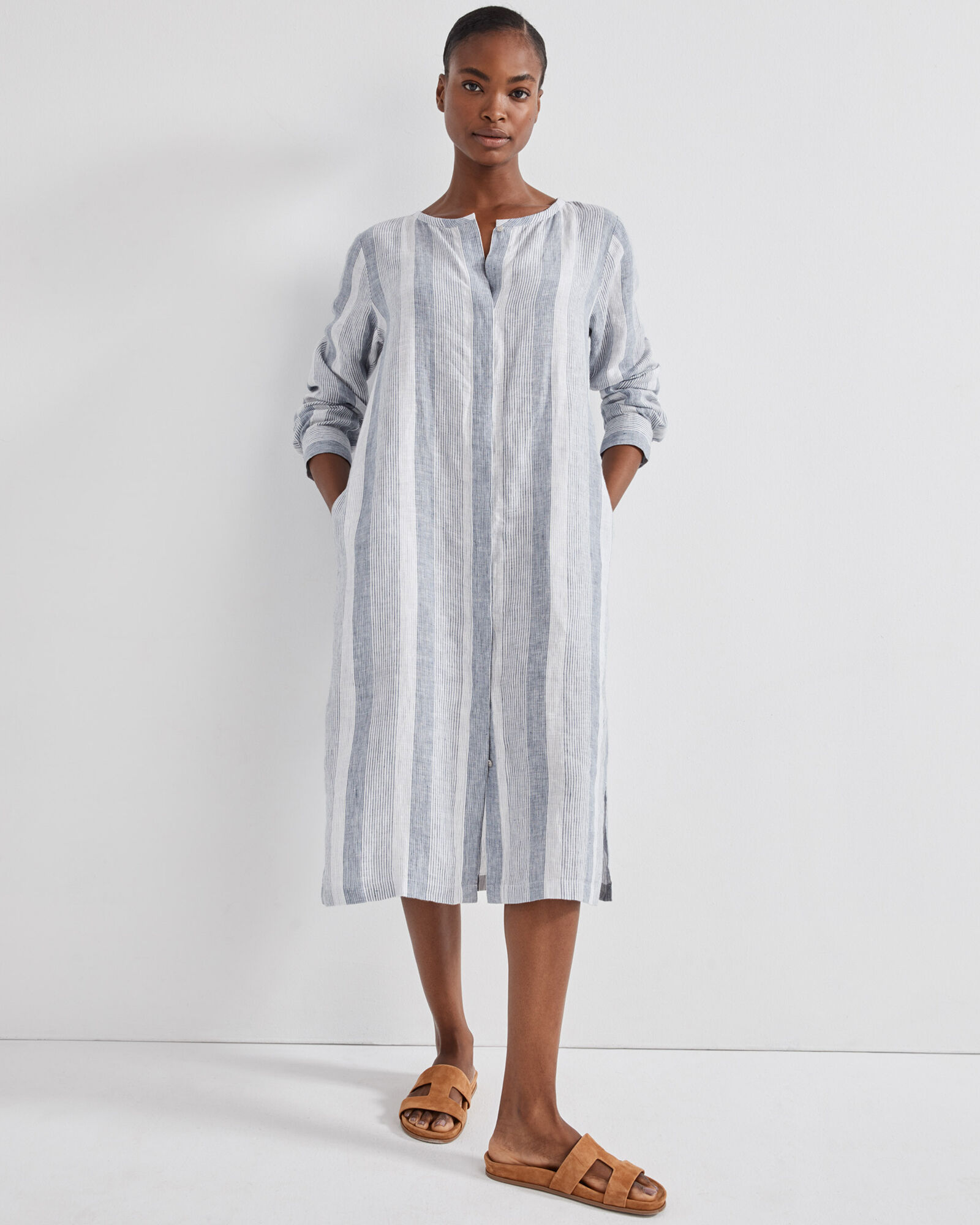 Linen Ombr&eacute; Stripe Shirt Dress