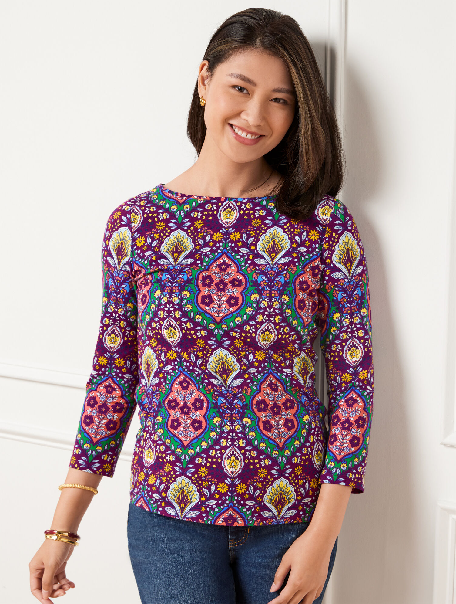 Bateau Neck Tee - Botanical Medallion